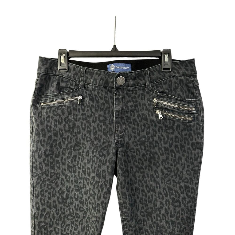 Womens DEMOCRACY Sz 12 Leopard Print Skinny Jeans Black & Gray Stretch Zippers